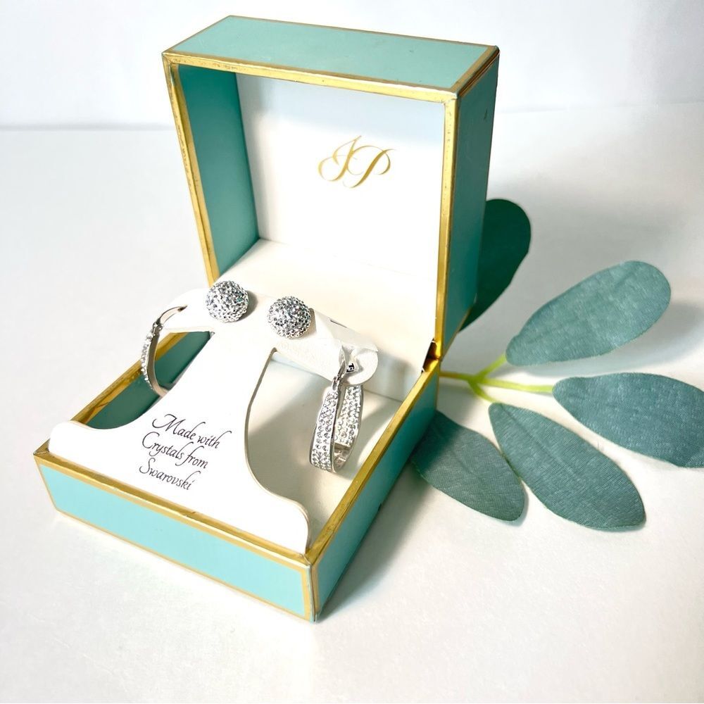 Jenni Park Swarovski Silver Tone Round And Hoop Set